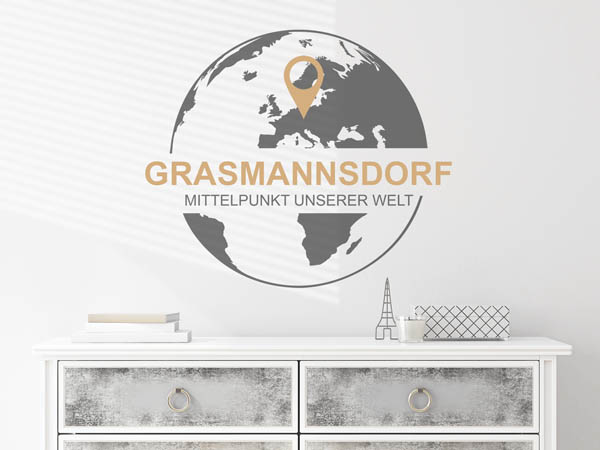 Wandtattoo Grasmannsdorf - Mittelpunkt unserer Welt mit Pin im Globus