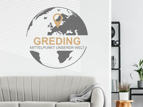 Wandtattoo Greding - Mittelpunkt unserer Welt mit Pin im Globus