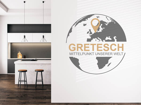 Wandtattoo Gretesch - Mittelpunkt unserer Welt mit Pin im Globus