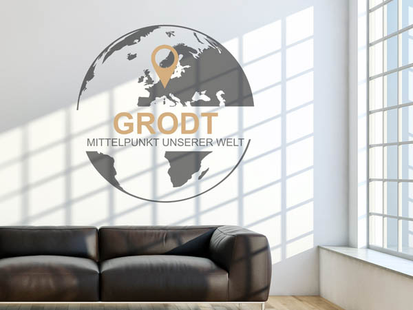 Wandtattoo Grodt - Mittelpunkt unserer Welt mit Pin im Globus