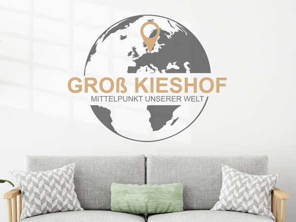 Wandtattoo Groß Kieshof - Mittelpunkt unserer Welt mit Pin im Globus
