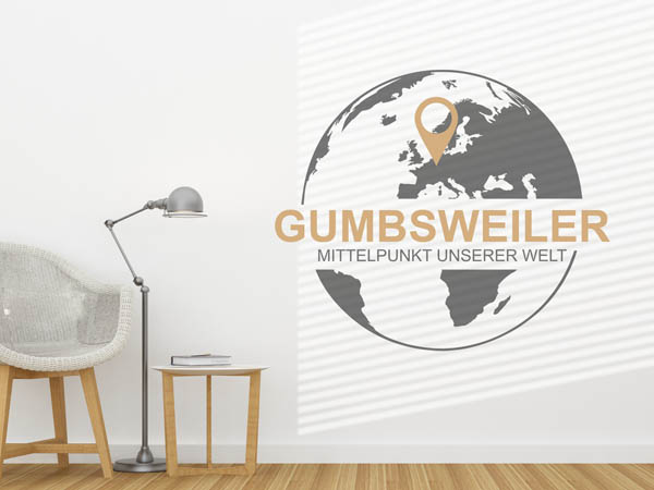Wandtattoo Gumbsweiler - Mittelpunkt unserer Welt mit Pin im Globus