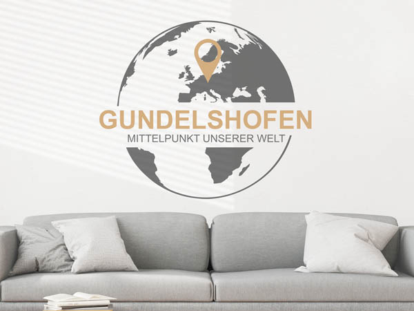 Wandtattoo Gundelshofen - Mittelpunkt unserer Welt mit Pin im Globus