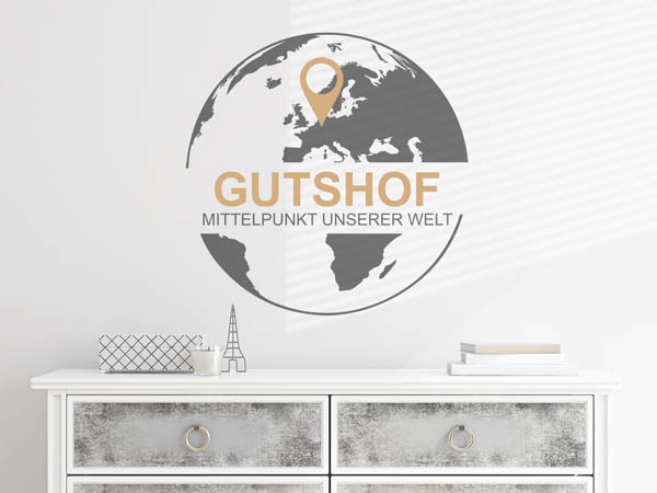 Wandtattoo Gutshof - Mittelpunkt unserer Welt mit Pin im Globus