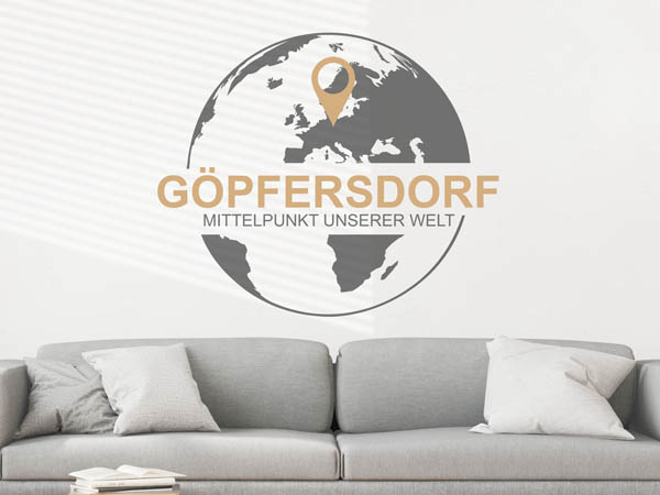 Wandtattoo Göpfersdorf - Mittelpunkt unserer Welt mit Pin im Globus