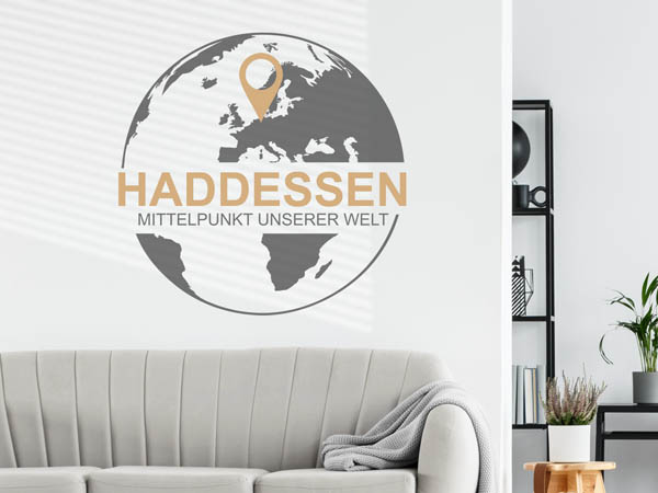 Wandtattoo Haddessen - Mittelpunkt unserer Welt mit Pin im Globus