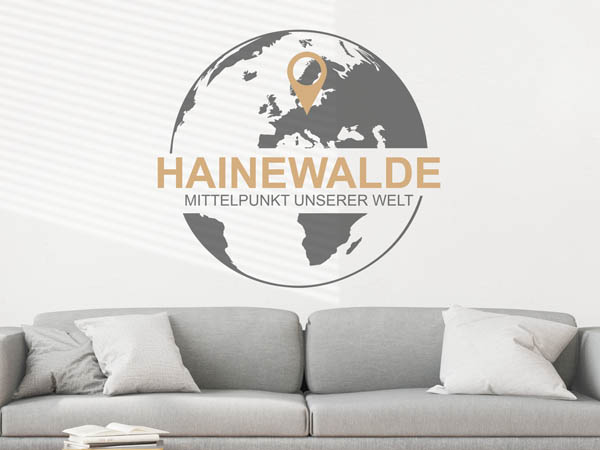 Wandtattoo Hainewalde - Mittelpunkt unserer Welt mit Pin im Globus