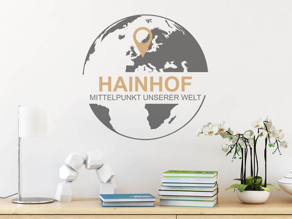 Wandtattoo Hainhof - Mittelpunkt unserer Welt mit Pin im Globus