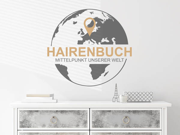 Wandtattoo Hairenbuch - Mittelpunkt unserer Welt mit Pin im Globus