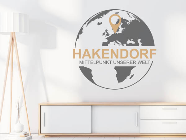 Wandtattoo Hakendorf - Mittelpunkt unserer Welt mit Pin im Globus