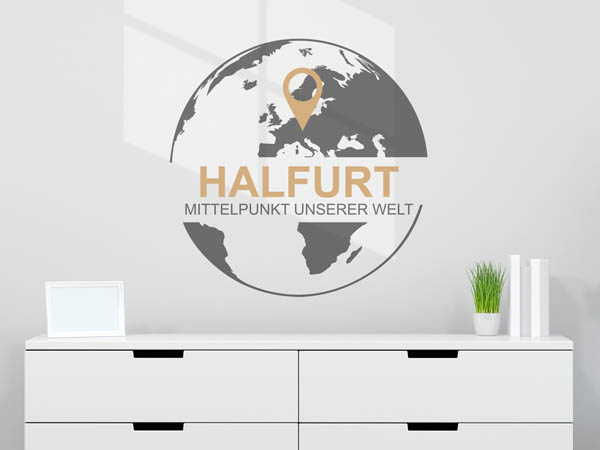 Wandtattoo Halfurt - Mittelpunkt unserer Welt mit Pin im Globus