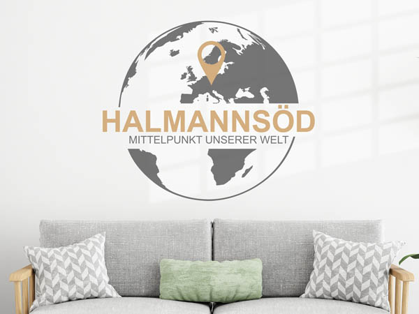 Wandtattoo Halmannsöd - Mittelpunkt unserer Welt mit Pin im Globus
