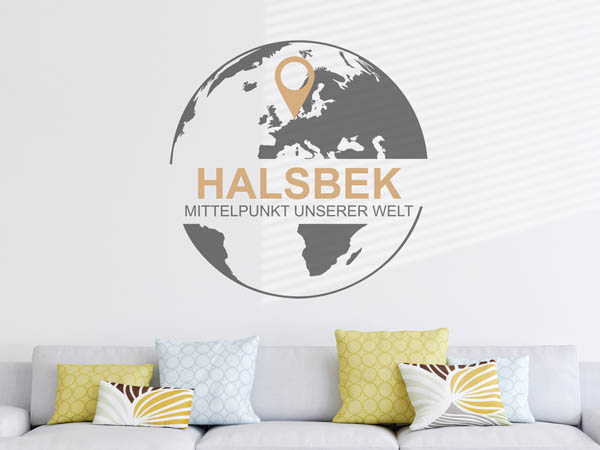 Wandtattoo Halsbek - Mittelpunkt unserer Welt mit Pin im Globus