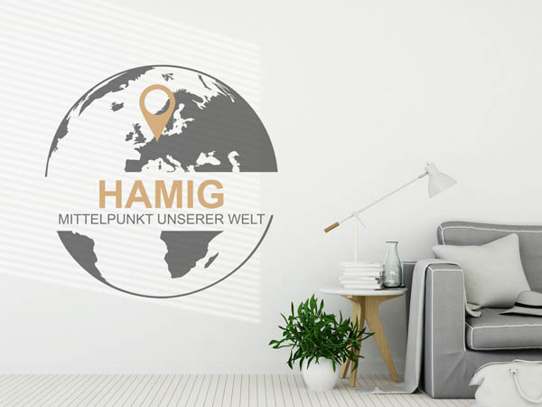 Wandtattoo Hamig - Mittelpunkt unserer Welt mit Pin im Globus