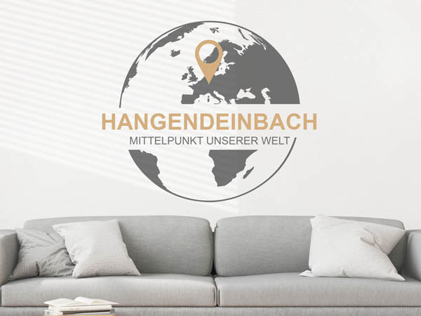 Wandtattoo Hangendeinbach - Mittelpunkt unserer Welt mit Pin im Globus