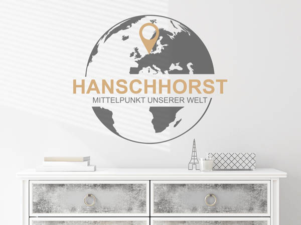 Wandtattoo Hanschhorst - Mittelpunkt unserer Welt mit Pin im Globus