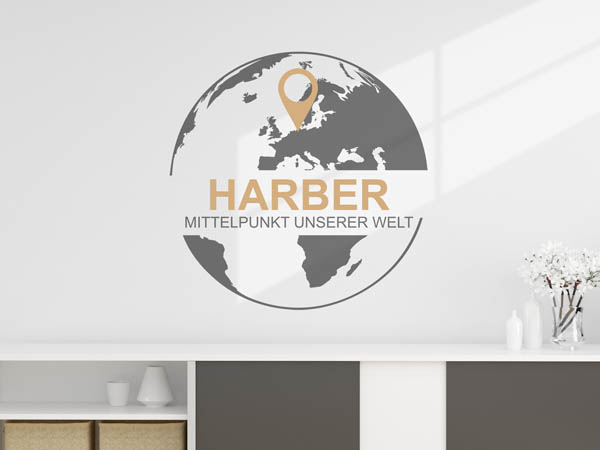 Wandtattoo Harber - Mittelpunkt unserer Welt mit Pin im Globus