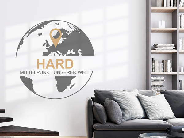 Wandtattoo Hard - Mittelpunkt unserer Welt mit Pin im Globus