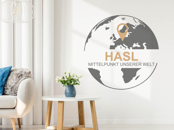 Wandtattoo Hasl - Mittelpunkt unserer Welt mit Pin im Globus