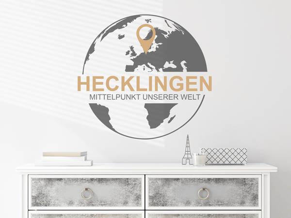 Wandtattoo Hecklingen - Mittelpunkt unserer Welt mit Pin im Globus