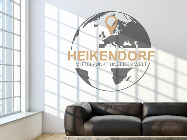 Wandtattoo Heikendorf - Mittelpunkt unserer Welt mit Pin im Globus
