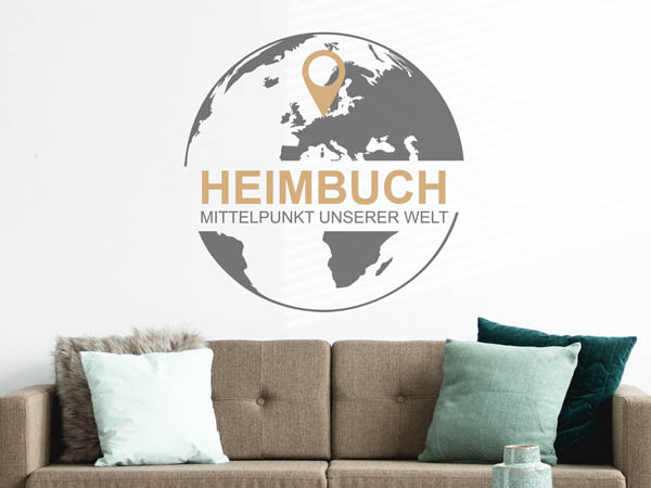 Wandtattoo Heimbuch - Mittelpunkt unserer Welt mit Pin im Globus