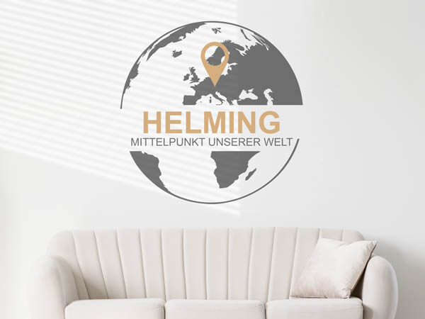 Wandtattoo Helming - Mittelpunkt unserer Welt mit Pin im Globus