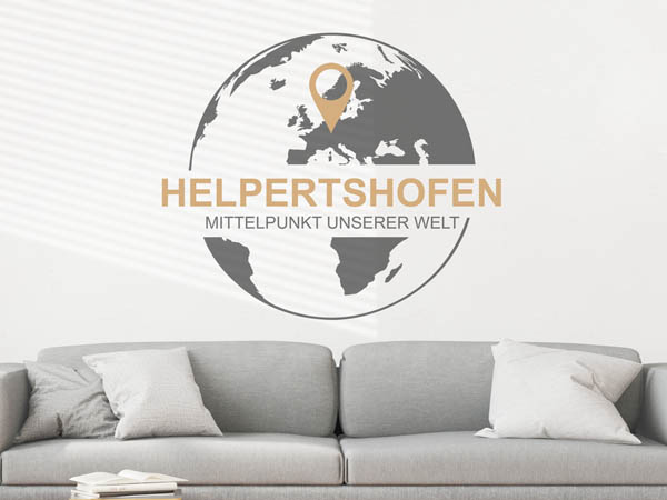 Wandtattoo Helpertshofen - Mittelpunkt unserer Welt mit Pin im Globus