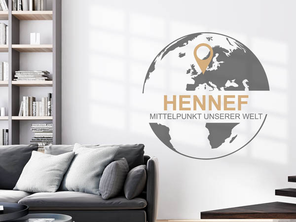 Wandtattoo Hennef - Mittelpunkt unserer Welt mit Pin im Globus