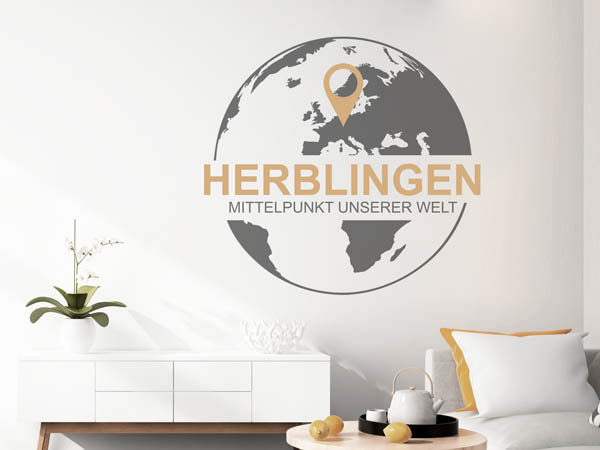 Wandtattoo Herblingen - Mittelpunkt unserer Welt mit Pin im Globus