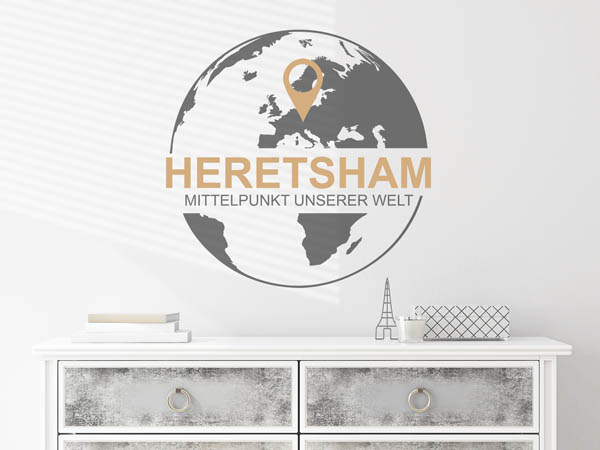 Wandtattoo Heretsham - Mittelpunkt unserer Welt mit Pin im Globus