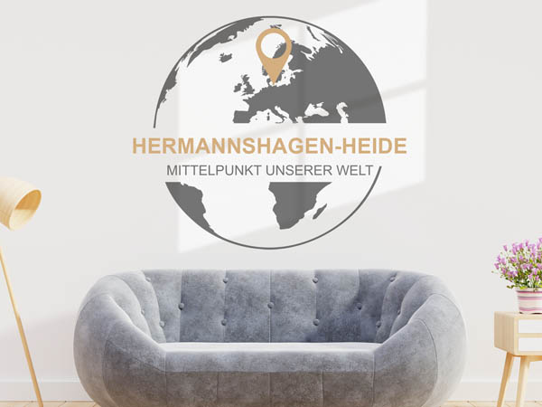 Wandtattoo Hermannshagen-Heide - Mittelpunkt unserer Welt mit Pin im Globus