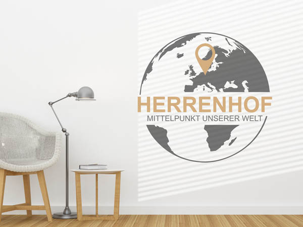 Wandtattoo Herrenhof - Mittelpunkt unserer Welt mit Pin im Globus