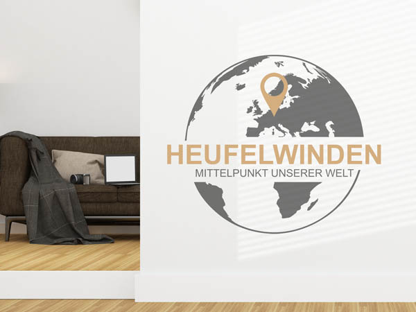 Wandtattoo Heufelwinden - Mittelpunkt unserer Welt mit Pin im Globus