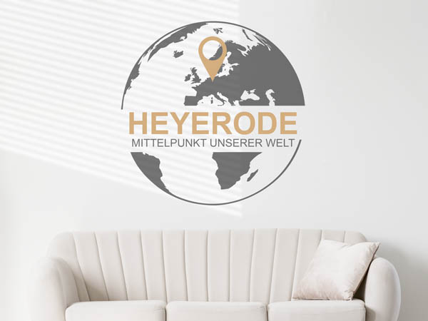 Wandtattoo Heyerode - Mittelpunkt unserer Welt mit Pin im Globus