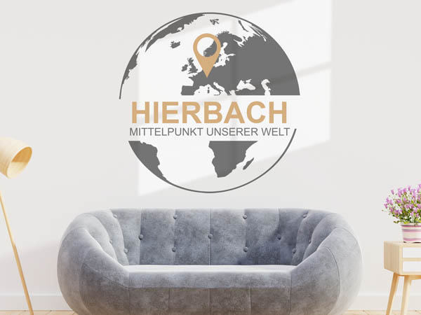 Wandtattoo Hierbach - Mittelpunkt unserer Welt mit Pin im Globus