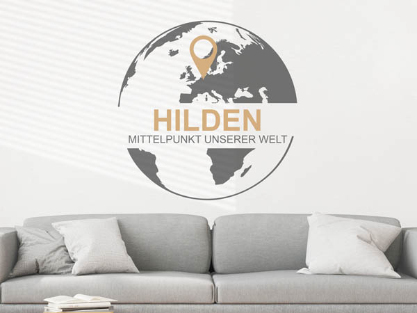 Wandtattoo Hilden - Mittelpunkt unserer Welt mit Pin im Globus