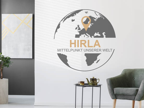 Wandtattoo Hirla - Mittelpunkt unserer Welt mit Pin im Globus