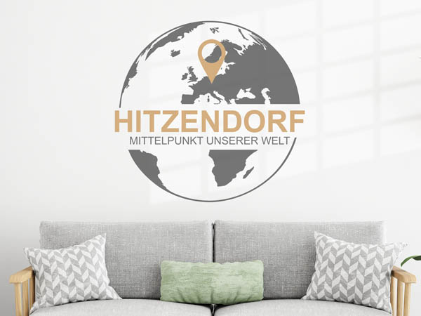 Wandtattoo Hitzendorf - Mittelpunkt unserer Welt mit Pin im Globus