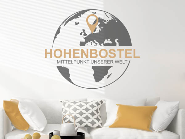 Wandtattoo Hohenbostel - Mittelpunkt unserer Welt mit Pin im Globus