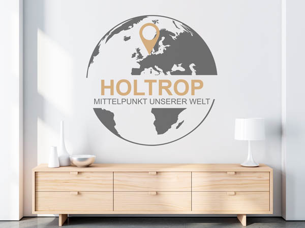 Wandtattoo Holtrop - Mittelpunkt unserer Welt mit Pin im Globus