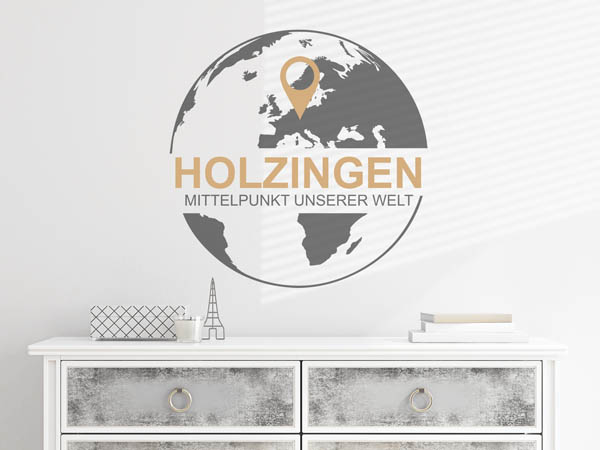 Wandtattoo Holzingen - Mittelpunkt unserer Welt mit Pin im Globus