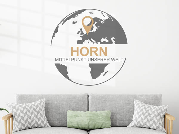 Wandtattoo Horn - Mittelpunkt unserer Welt mit Pin im Globus