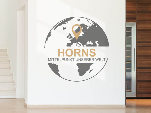 Wandtattoo Horns - Mittelpunkt unserer Welt mit Pin im Globus