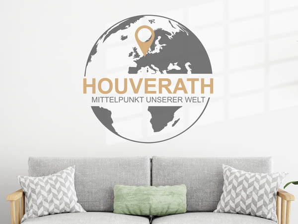 Wandtattoo Houverath - Mittelpunkt unserer Welt mit Pin im Globus