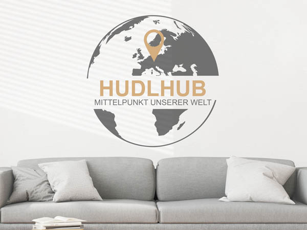 Wandtattoo Hudlhub - Mittelpunkt unserer Welt mit Pin im Globus