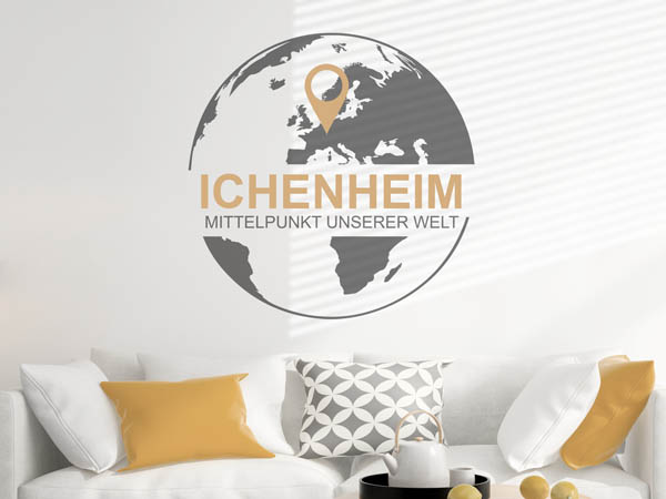 Wandtattoo Ichenheim - Mittelpunkt unserer Welt mit Pin im Globus