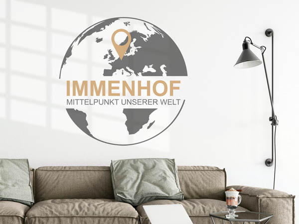Wandtattoo Immenhof - Mittelpunkt unserer Welt mit Pin im Globus