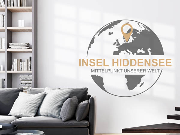 Wandtattoo Insel Hiddensee - Mittelpunkt unserer Welt mit Pin im Globus