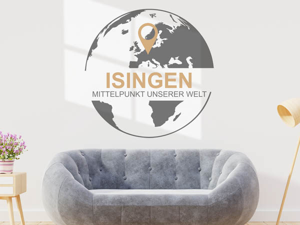 Wandtattoo Isingen - Mittelpunkt unserer Welt mit Pin im Globus